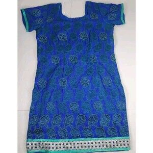 Beautiful Hand Made Sheath Dress vibrant blue salwar kameez ‎  Size 8 M. Hippy